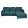 Canapé d'angle droit convertible 5 places en velours bleu paon, matelas 14 cm